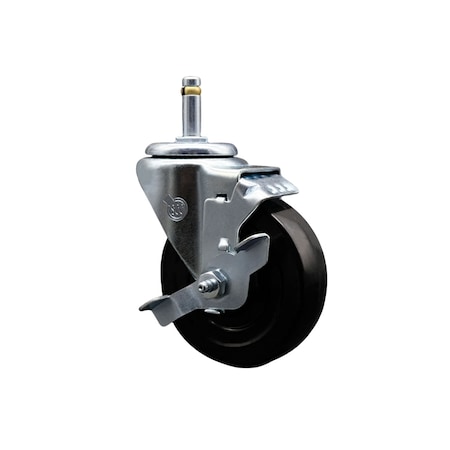 Service Caster 4'' Hard Rubber Wheel Swivel 7/16'' Grip Ring Stem Caster with Brake SCC-GR20S414-HRS-TLB-716138
